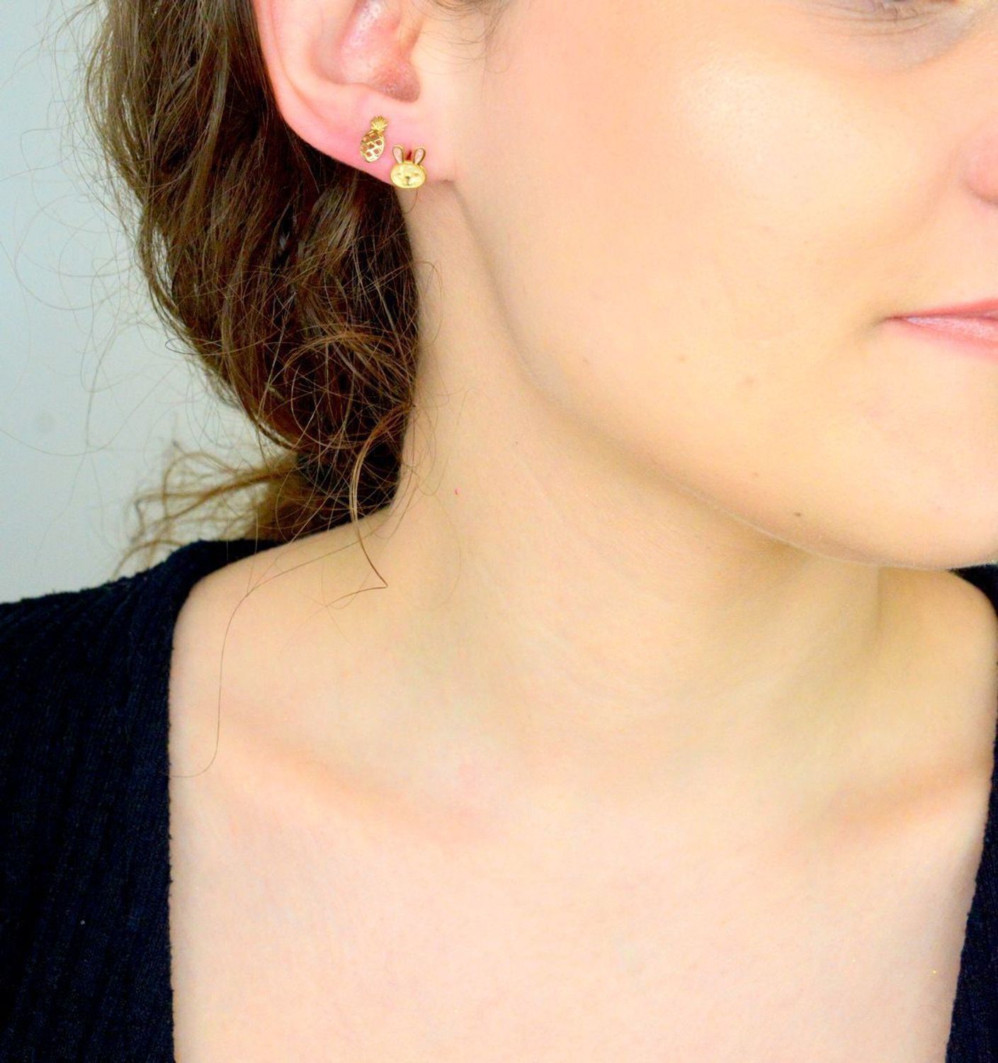 Złote kolczyki dla dziecka zajączki próba 585 KL 6767 585.jpg